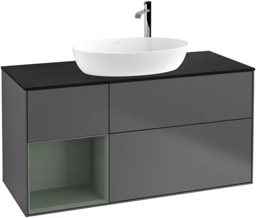 VILLEROY BOCH Finion Vanity unit, with lighting, 3 pull-out compartments, 1200 x 603 x 501 mm, Anthracite Matt Lacquer / Olive Matt Lacquer / Glass Black Matt #F942GMGK resmi