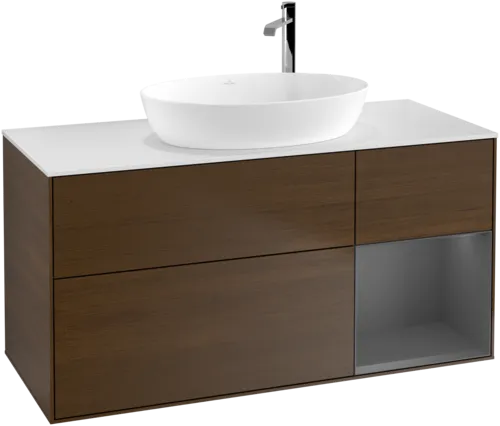 VILLEROY BOCH Finion Vanity unit, with lighting, 3 pull-out compartments, 1200 x 603 x 501 mm, Walnut Veneer / Anthracite Matt Lacquer / Glass White Matt #F951GKGN resmi