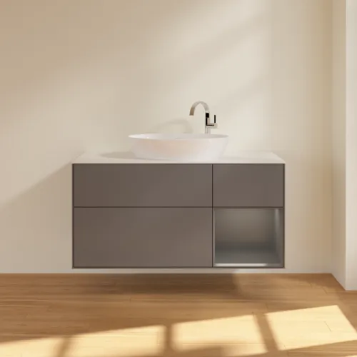 Bild von VILLEROY BOCH Finion Waschbeckenunterschrank, mit Beleuchtung, 3 Auszüge, 1200 x 603 x 501 mm, Anthracite Matt Lacquer / Anthracite Matt Lacquer / Glass White Matt #F951GKGK