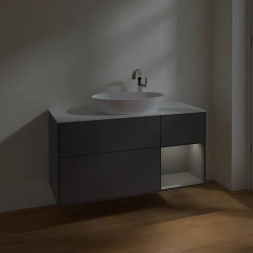 Bild von VILLEROY BOCH Finion Waschbeckenunterschrank, mit Beleuchtung, 3 Auszüge, 1200 x 603 x 501 mm, Anthracite Matt Lacquer / Anthracite Matt Lacquer / Glass White Matt #F951GKGK