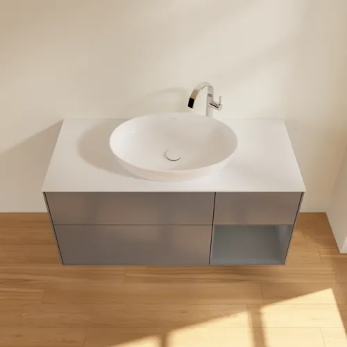Bild von VILLEROY BOCH Finion Waschbeckenunterschrank, mit Beleuchtung, 3 Auszüge, 1200 x 603 x 501 mm, Anthracite Matt Lacquer / Anthracite Matt Lacquer / Glass White Matt #F951GKGK