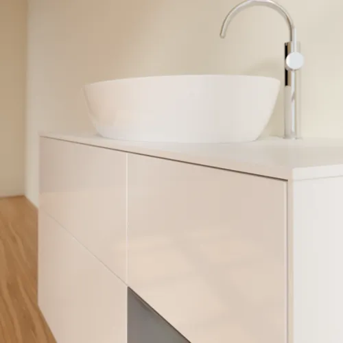 Bild von VILLEROY BOCH Finion Waschbeckenunterschrank, mit Beleuchtung, 3 Auszüge, 1200 x 603 x 501 mm, Glossy White Lacquer / Anthracite Matt Lacquer / Glass White Matt #F951GKGF