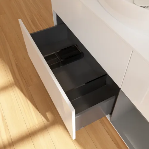 Bild von VILLEROY BOCH Finion Waschbeckenunterschrank, mit Beleuchtung, 3 Auszüge, 1200 x 603 x 501 mm, Glossy White Lacquer / Anthracite Matt Lacquer / Glass White Matt #F951GKGF