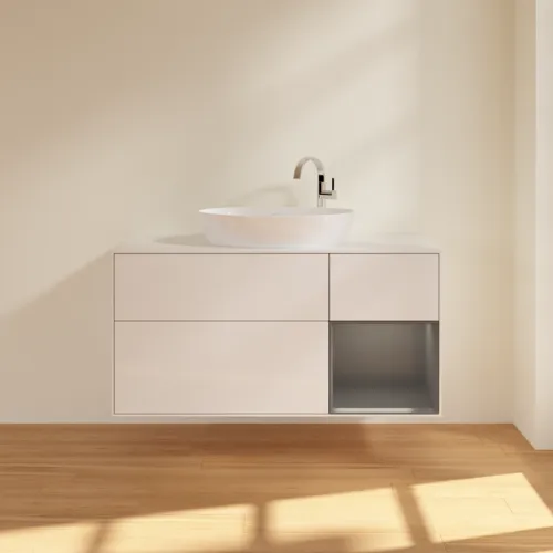 Bild von VILLEROY BOCH Finion Waschbeckenunterschrank, mit Beleuchtung, 3 Auszüge, 1200 x 603 x 501 mm, Glossy White Lacquer / Anthracite Matt Lacquer / Glass White Matt #F951GKGF