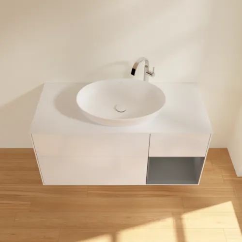 Bild von VILLEROY BOCH Finion Waschbeckenunterschrank, mit Beleuchtung, 3 Auszüge, 1200 x 603 x 501 mm, Glossy White Lacquer / Anthracite Matt Lacquer / Glass White Matt #F951GKGF