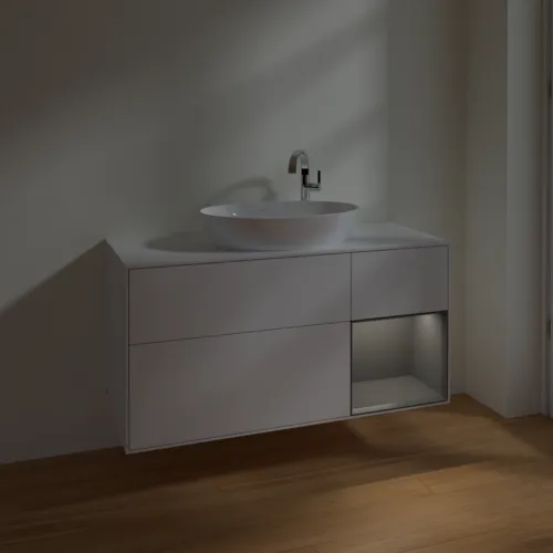 Bild von VILLEROY BOCH Finion Waschbeckenunterschrank, mit Beleuchtung, 3 Auszüge, 1200 x 603 x 501 mm, Glossy White Lacquer / Anthracite Matt Lacquer / Glass White Matt #F951GKGF