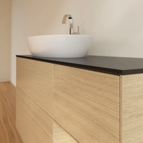 VILLEROY BOCH Finion Waschbeckenunterschrank, mit Beleuchtung, 3 Auszüge, 1200 x 603 x 501 mm, Oak Veneer / Oak Veneer / Glass Black Matt #F932PCPC, Bild 6