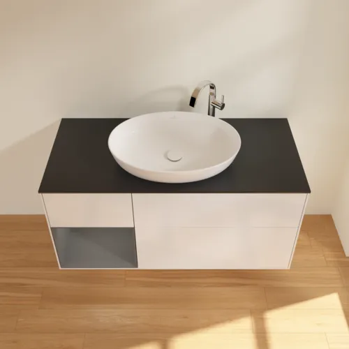 Bild von VILLEROY BOCH Finion Waschbeckenunterschrank, mit Beleuchtung, 3 Auszüge, 1200 x 603 x 501 mm, Glossy White Lacquer / Anthracite Matt Lacquer / Glass Black Matt #F942GKGF