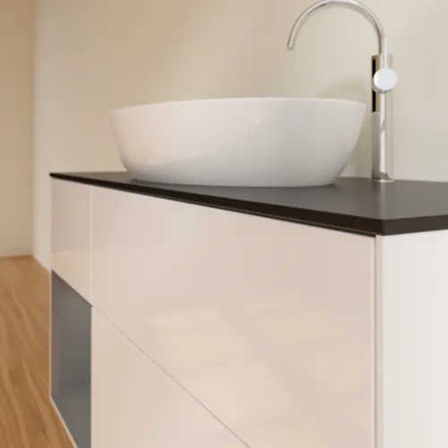 Bild von VILLEROY BOCH Finion Waschbeckenunterschrank, mit Beleuchtung, 3 Auszüge, 1200 x 603 x 501 mm, Glossy White Lacquer / Anthracite Matt Lacquer / Glass Black Matt #F942GKGF