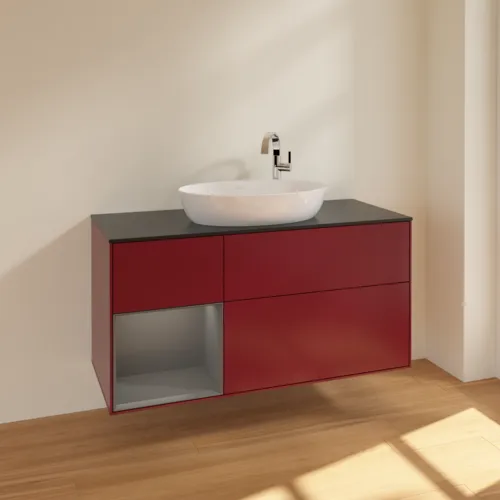 VILLEROY BOCH Finion Waschbeckenunterschrank, mit Beleuchtung, 3 Auszüge, 1200 x 603 x 501 mm, Peony Matt Lacquer / Anthracite Matt Lacquer / Glass Black Matt #F942GKHB, Bild 2