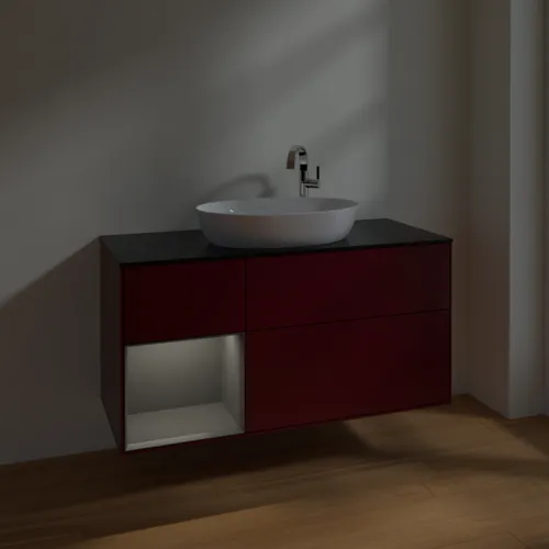 VILLEROY BOCH Finion Waschbeckenunterschrank, mit Beleuchtung, 3 Auszüge, 1200 x 603 x 501 mm, Peony Matt Lacquer / Anthracite Matt Lacquer / Glass Black Matt #F942GKHB, Bild 5