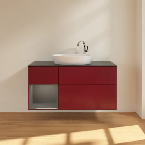 VILLEROY BOCH Finion Waschbeckenunterschrank, mit Beleuchtung, 3 Auszüge, 1200 x 603 x 501 mm, Peony Matt Lacquer / Anthracite Matt Lacquer / Glass Black Matt #F942GKHB, Bild 3