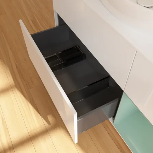 Bild von VILLEROY BOCH Finion Waschbeckenunterschrank, mit Beleuchtung, 3 Auszüge, 1200 x 603 x 501 mm, Glossy White Lacquer / Olive Matt Lacquer / Glass White Matt #F951GMGF