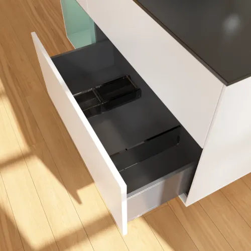 VILLEROY BOCH Finion Waschbeckenunterschrank, mit Beleuchtung, 3 Auszüge, 1200 x 603 x 501 mm, White Matt Lacquer / Olive Matt Lacquer / Glass Black Matt #F942GMMT, Bild 7