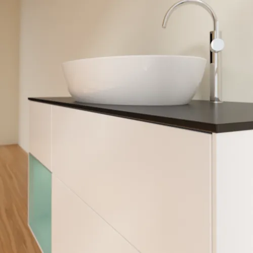 VILLEROY BOCH Finion Waschbeckenunterschrank, mit Beleuchtung, 3 Auszüge, 1200 x 603 x 501 mm, White Matt Lacquer / Olive Matt Lacquer / Glass Black Matt #F942GMMT, Bild 6