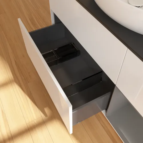 Bild von VILLEROY BOCH Finion Waschbeckenunterschrank, mit Beleuchtung, 3 Auszüge, 1200 x 603 x 501 mm, Glossy White Lacquer / Anthracite Matt Lacquer / Glass Black Matt #F952GKGF