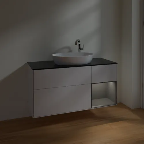 Bild von VILLEROY BOCH Finion Waschbeckenunterschrank, mit Beleuchtung, 3 Auszüge, 1200 x 603 x 501 mm, Glossy White Lacquer / Anthracite Matt Lacquer / Glass Black Matt #F952GKGF