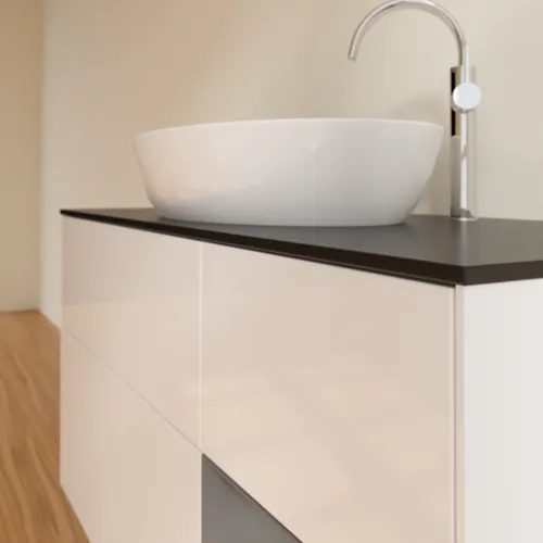 Bild von VILLEROY BOCH Finion Waschbeckenunterschrank, mit Beleuchtung, 3 Auszüge, 1200 x 603 x 501 mm, Glossy White Lacquer / Anthracite Matt Lacquer / Glass Black Matt #F952GKGF