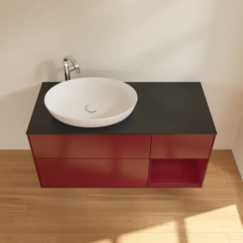 VILLEROY BOCH Finion Waschbeckenunterschrank, mit Beleuchtung, 3 Auszüge, 1200 x 603 x 501 mm, Peony Matt Lacquer / Peony Matt Lacquer / Glass Black Matt #F932HBHB, Bild 4