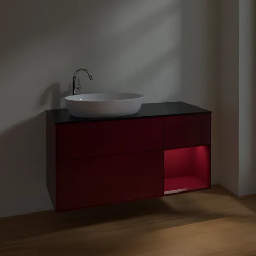 VILLEROY BOCH Finion Waschbeckenunterschrank, mit Beleuchtung, 3 Auszüge, 1200 x 603 x 501 mm, Peony Matt Lacquer / Peony Matt Lacquer / Glass Black Matt #F932HBHB, Bild 5