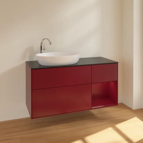 VILLEROY BOCH Finion Waschbeckenunterschrank, mit Beleuchtung, 3 Auszüge, 1200 x 603 x 501 mm, Peony Matt Lacquer / Peony Matt Lacquer / Glass Black Matt #F932HBHB, Bild 2