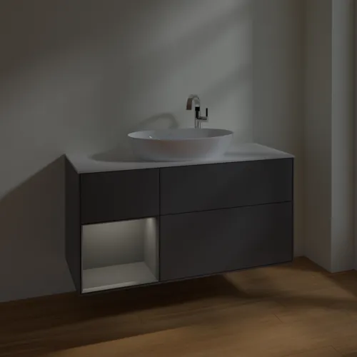 Bild von VILLEROY BOCH Finion Waschbeckenunterschrank, mit Beleuchtung, 3 Auszüge, 1200 x 603 x 501 mm, Anthracite Matt Lacquer / Anthracite Matt Lacquer / Glass White Matt #F941GKGK
