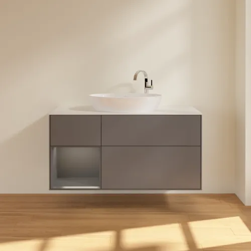 Bild von VILLEROY BOCH Finion Waschbeckenunterschrank, mit Beleuchtung, 3 Auszüge, 1200 x 603 x 501 mm, Anthracite Matt Lacquer / Anthracite Matt Lacquer / Glass White Matt #F941GKGK