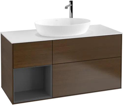VILLEROY BOCH Finion Vanity unit, with lighting, 3 pull-out compartments, 1200 x 603 x 501 mm, Walnut Veneer / Anthracite Matt Lacquer / Glass White Matt #F941GKGN resmi