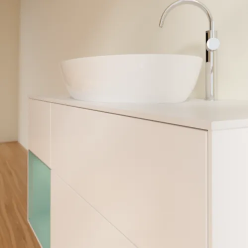 Bild von VILLEROY BOCH Finion Waschbeckenunterschrank, mit Beleuchtung, 3 Auszüge, 1200 x 603 x 501 mm, White Matt Lacquer / Olive Matt Lacquer / Glass White Matt #F941GMMT