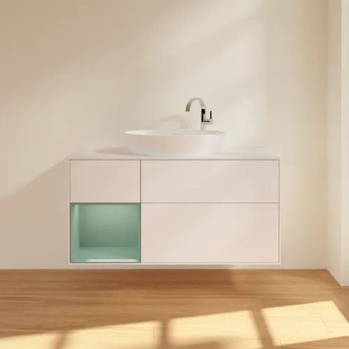 Bild von VILLEROY BOCH Finion Waschbeckenunterschrank, mit Beleuchtung, 3 Auszüge, 1200 x 603 x 501 mm, White Matt Lacquer / Olive Matt Lacquer / Glass White Matt #F941GMMT