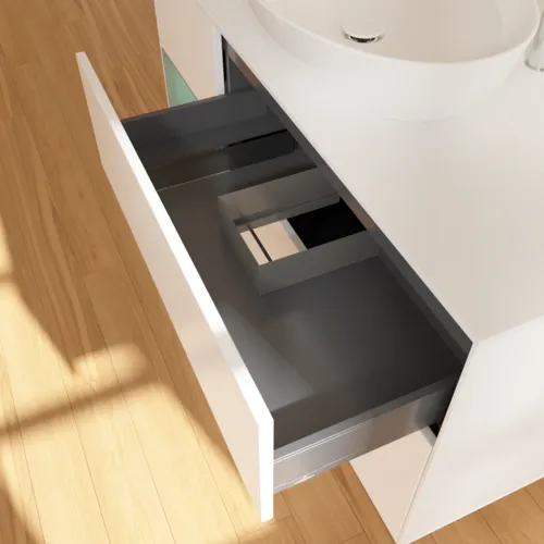 Bild von VILLEROY BOCH Finion Waschbeckenunterschrank, mit Beleuchtung, 3 Auszüge, 1200 x 603 x 501 mm, White Matt Lacquer / Olive Matt Lacquer / Glass White Matt #F941GMMT