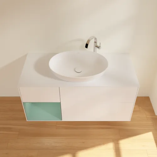 Bild von VILLEROY BOCH Finion Waschbeckenunterschrank, mit Beleuchtung, 3 Auszüge, 1200 x 603 x 501 mm, White Matt Lacquer / Olive Matt Lacquer / Glass White Matt #F941GMMT