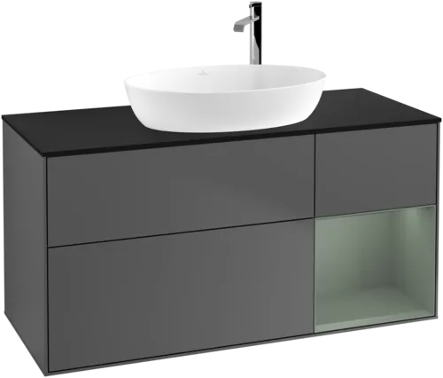 VILLEROY BOCH Finion Vanity unit, with lighting, 3 pull-out compartments, 1200 x 603 x 501 mm, Anthracite Matt Lacquer / Olive Matt Lacquer / Glass Black Matt #F952GMGK resmi