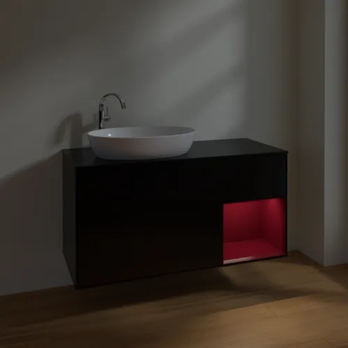Bild von VILLEROY BOCH Finion Waschbeckenunterschrank, mit Beleuchtung, 3 Auszüge, 1200 x 603 x 501 mm, Black Matt Lacquer / Peony Matt Lacquer / Glass Black Matt #F932HBPD