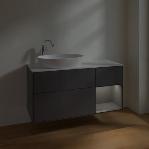 Bild von VILLEROY BOCH Finion Waschbeckenunterschrank, mit Beleuchtung, 3 Auszüge, 1200 x 603 x 501 mm, Anthracite Matt Lacquer / Anthracite Matt Lacquer / Glass White Matt #F931GKGK