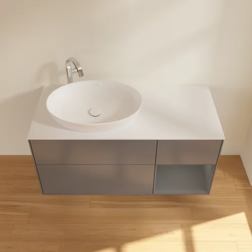 Bild von VILLEROY BOCH Finion Waschbeckenunterschrank, mit Beleuchtung, 3 Auszüge, 1200 x 603 x 501 mm, Anthracite Matt Lacquer / Anthracite Matt Lacquer / Glass White Matt #F931GKGK