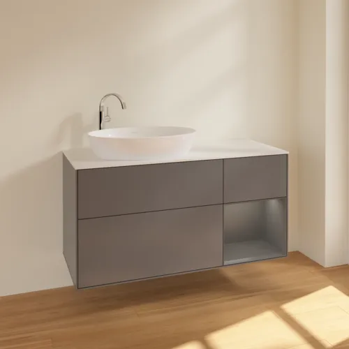 Bild von VILLEROY BOCH Finion Waschbeckenunterschrank, mit Beleuchtung, 3 Auszüge, 1200 x 603 x 501 mm, Anthracite Matt Lacquer / Anthracite Matt Lacquer / Glass White Matt #F931GKGK