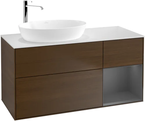 VILLEROY BOCH Finion Vanity unit, with lighting, 3 pull-out compartments, 1200 x 603 x 501 mm, Walnut Veneer / Anthracite Matt Lacquer / Glass White Matt #F931GKGN resmi