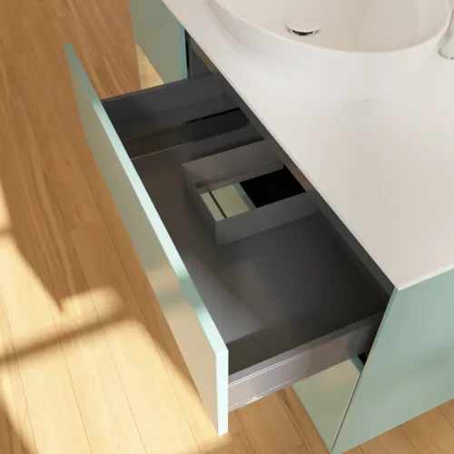 Bild von VILLEROY BOCH Finion Waschbeckenunterschrank, mit Beleuchtung, 3 Auszüge, 1200 x 603 x 501 mm, Olive Matt Lacquer / Oak Veneer / Glass White Matt #F941PCGM