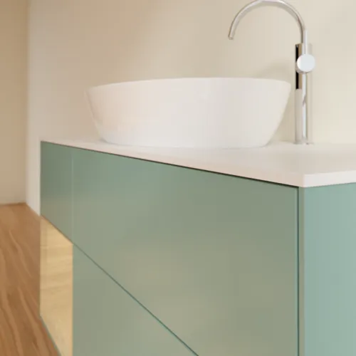 Bild von VILLEROY BOCH Finion Waschbeckenunterschrank, mit Beleuchtung, 3 Auszüge, 1200 x 603 x 501 mm, Olive Matt Lacquer / Oak Veneer / Glass White Matt #F941PCGM