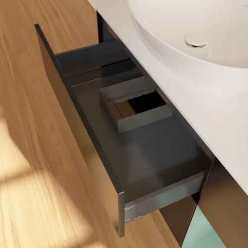 Bild von VILLEROY BOCH Finion Waschbeckenunterschrank, mit Beleuchtung, 3 Auszüge, 1200 x 603 x 501 mm, Black Matt Lacquer / Olive Matt Lacquer / Glass White Matt #F931GMPD