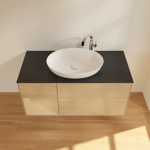 Bild von VILLEROY BOCH Finion Waschbeckenunterschrank, mit Beleuchtung, 3 Auszüge, 1200 x 603 x 501 mm, Oak Veneer / Oak Veneer / Glass Black Matt #F942PCPC