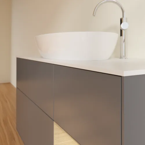 VILLEROY BOCH Finion Waschbeckenunterschrank, mit Beleuchtung, 3 Auszüge, 1200 x 603 x 501 mm, Anthracite Matt Lacquer / Oak Veneer / Glass White Matt #F951PCGK, Bild 6