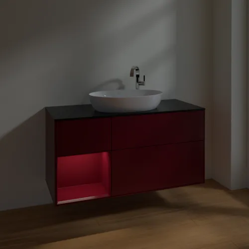 VILLEROY BOCH Finion Waschbeckenunterschrank, mit Beleuchtung, 3 Auszüge, 1200 x 603 x 501 mm, Peony Matt Lacquer / Peony Matt Lacquer / Glass Black Matt #F942HBHB, Bild 5