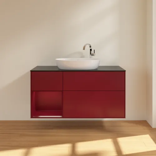 VILLEROY BOCH Finion Waschbeckenunterschrank, mit Beleuchtung, 3 Auszüge, 1200 x 603 x 501 mm, Peony Matt Lacquer / Peony Matt Lacquer / Glass Black Matt #F942HBHB, Bild 3