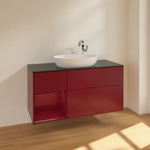 VILLEROY BOCH Finion Waschbeckenunterschrank, mit Beleuchtung, 3 Auszüge, 1200 x 603 x 501 mm, Peony Matt Lacquer / Peony Matt Lacquer / Glass Black Matt #F942HBHB, Bild 2