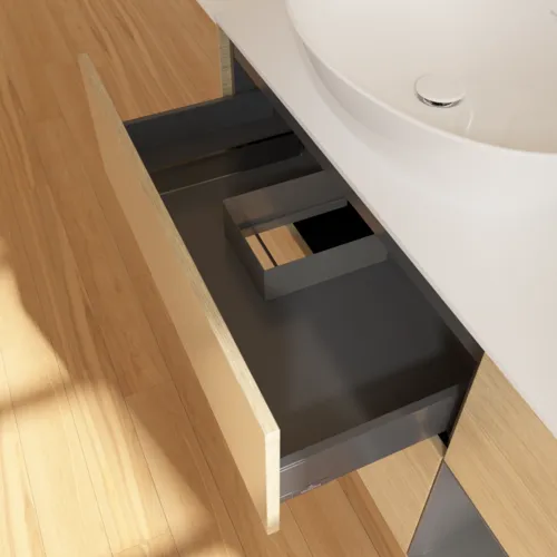 VILLEROY BOCH Finion Waschbeckenunterschrank, mit Beleuchtung, 3 Auszüge, 1200 x 603 x 501 mm, Oak Veneer / Anthracite Matt Lacquer / Glass White Matt #F931GKPC, Bild 8