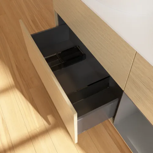 VILLEROY BOCH Finion Waschbeckenunterschrank, mit Beleuchtung, 3 Auszüge, 1200 x 603 x 501 mm, Oak Veneer / Anthracite Matt Lacquer / Glass White Matt #F931GKPC, Bild 7