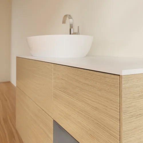 VILLEROY BOCH Finion Waschbeckenunterschrank, mit Beleuchtung, 3 Auszüge, 1200 x 603 x 501 mm, Oak Veneer / Anthracite Matt Lacquer / Glass White Matt #F931GKPC, Bild 6