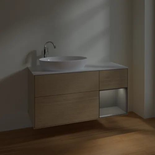 VILLEROY BOCH Finion Waschbeckenunterschrank, mit Beleuchtung, 3 Auszüge, 1200 x 603 x 501 mm, Oak Veneer / Anthracite Matt Lacquer / Glass White Matt #F931GKPC, Bild 5